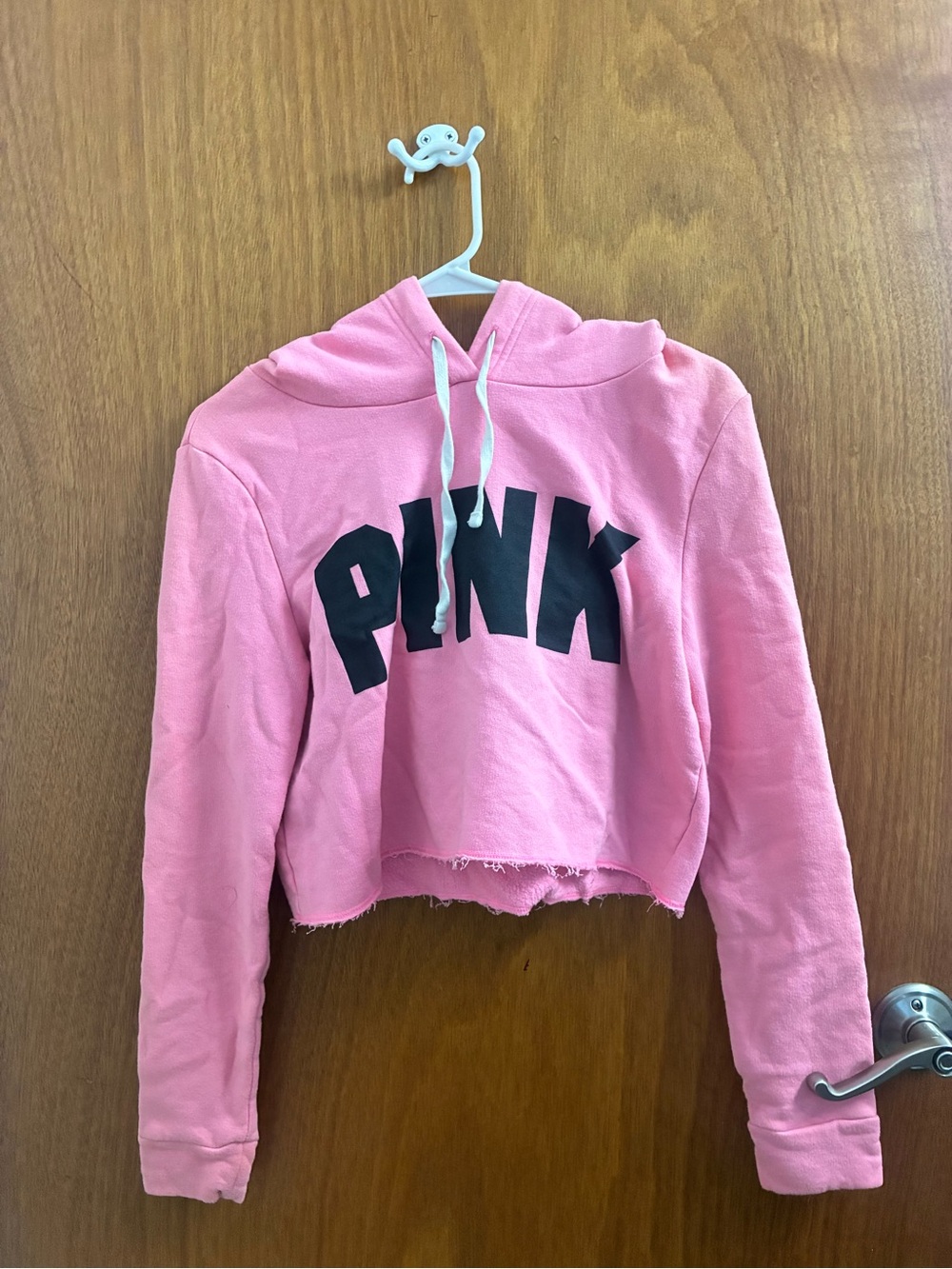 PINK Victoria's Secret Cropped Hoodie - Pink with Black Logo